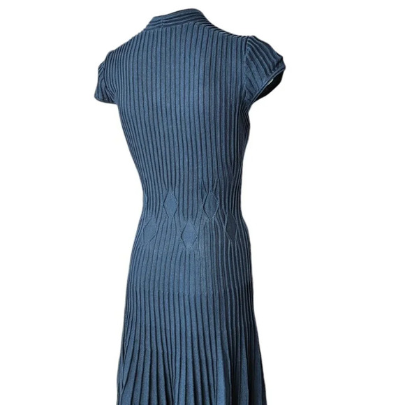 Peruvian Connection Ribbed Geometric Midi Dress Size XS Blue Stretch A-Line - Picture 5 of 9